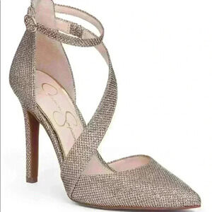 JESSICA SIMPSON Women's Metallic Glitter Castana Mesh D'Orsay Pumps Size 8M